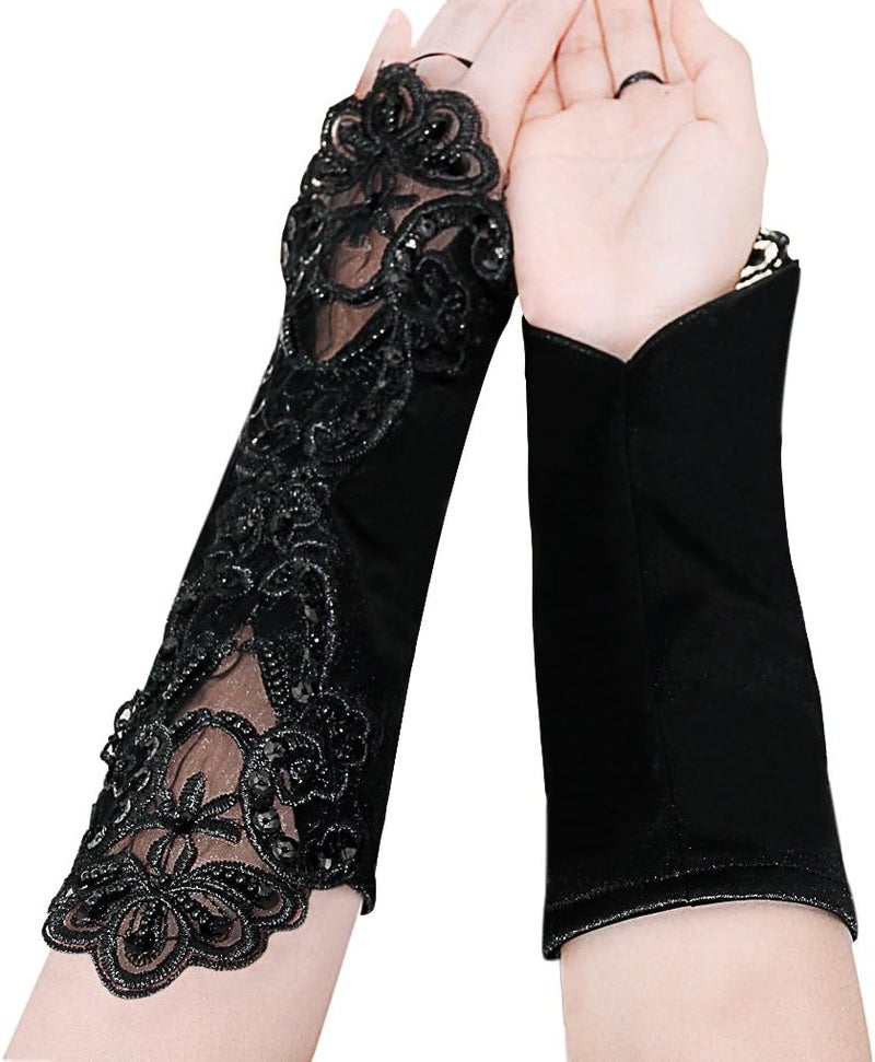 PURFUN Girls Princess Satin Lace Long Fingerless Gloves - Holy Communion, Halloween, Wedding, Flower Girl - Image 4